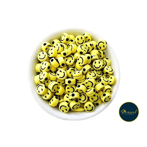 50 Miçanga Smile amarelo 10mm