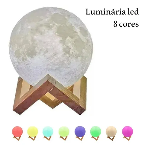 Luminária Abajur Lua 3D Led Cores Escritório Sala Decor