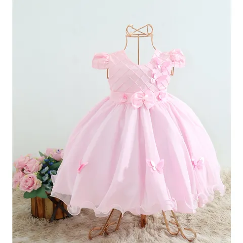 Vestido Jardim Encantado das Borboletas Infantil Luxo Rosa Floral
