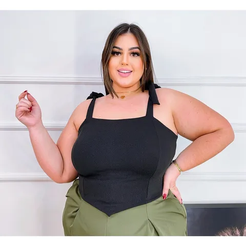 Cropped de Bico Feminino Alça de Amarrar Blusa Top Plus Size