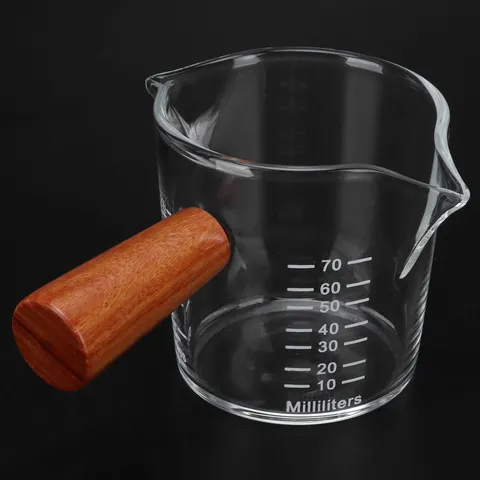 Caneca de Medição de Leite com Bico Duplo e Cabo de Madeira Copo de Medição de Vidro para Café para Casa e Cozinha UTILIMIX