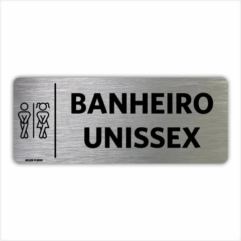 Placa Banheiro Unissex 8x20cm Sinalização Indicação Setor Feminino Masculino Portas Prédio Condomínio Empresa Comércio Escritório
