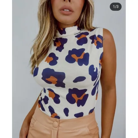 Blusa básica gola alta regata zara estampa onça e geométrica collor viscolycra moda blogueira promoção