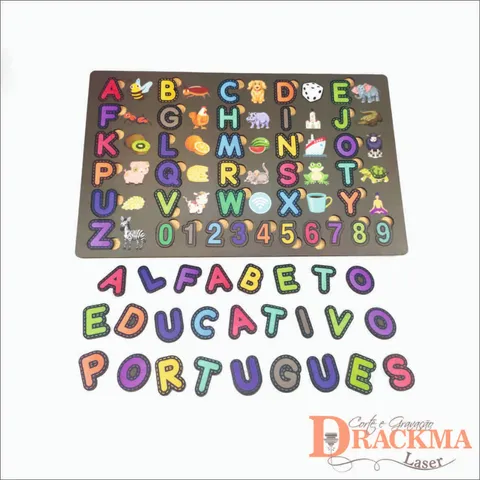 Tabuleiro com letras de alfabeto numero coloridos em mdf aprenda brincando com brinquedos educativos Didático Peda