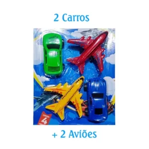 kit 4 Brinquedos 2 aviões 2 carrinhos brinquedo infantil baratinho
