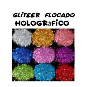 Glitter flocado holográfico resina unha decoração artesanato