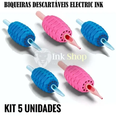 Kit 05 Biqueira Bicos Descartável Azul ou Pink para Tatuagem Electric ink