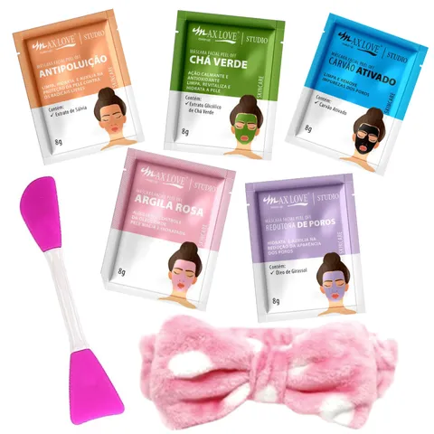 Kit Skin Care Cuidado Facial e Limpeza de Pele c Máscara Facial Faixa de Skincare 7 Itens