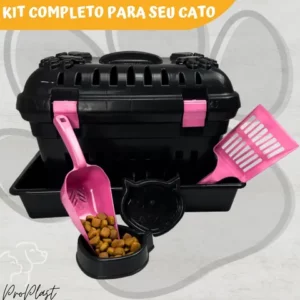 Kit Completo Para Pet Gato Cachorro Caixa de Transporte Caixa de Areia 2 Comedores 150ml Concha Dosadora Pá Higiênica