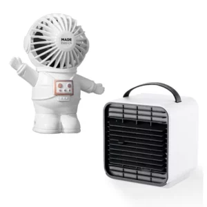 Kit Escritório Mini Climatizador de Ar e Mini Ventilador Astronauta