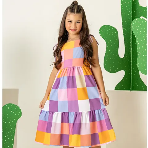 Vestido Infantil Midi Xadrez Candy
