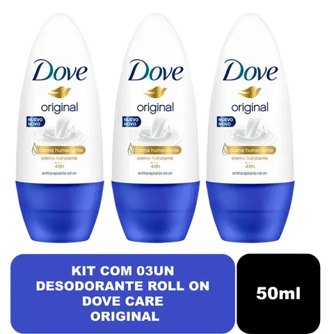 Kit com 03un Desodorante Roll On Dove Care Original 50ml