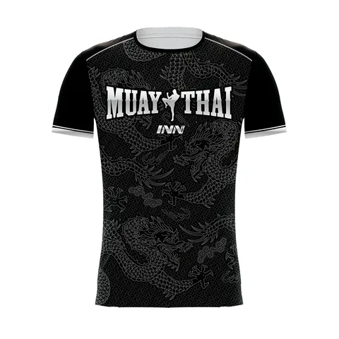Camisa Camiseta Artes Marciais Muay Thai Dragon Thai Cinza