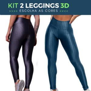 Kit C 02 Calça Legging 3D Com Brilho Cós Alto Fitness Academia Esconde Celulite
