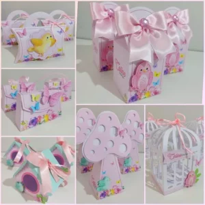 Kit com 5 Caixas Personalizadas Jardim Encantado Candy Colors 3D