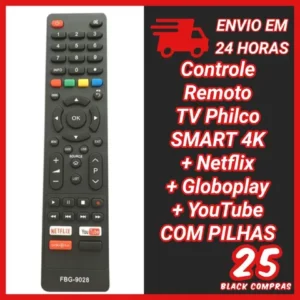 9028 Controle Remoto Tv Philco Smart 4k Netflixgloboplayyoutube COM PILHAS