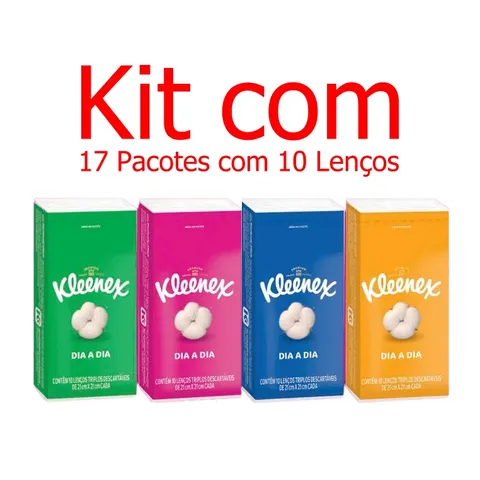 Kit Com 17 Lenços Descartáveis Kleenex Com 10 Folhas Tripla 21cmX21cm