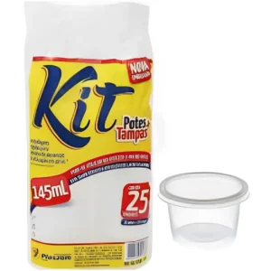 Kit 25 Unid Pote Plástico Redondo Descartável PLASZOM 1001452503955001000 Microondas Freezer Marmita Fit