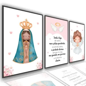 Kit 3 Quadros Decorativos Infantil Nossa senhora Oração