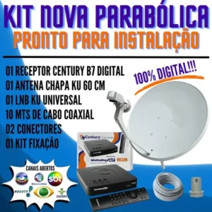 Kit Nova Parabólica Digital Aparelho Century B7 Antena LNBF Cabo