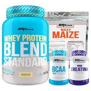 Kit Whey Protein Blend Standard 900g BCAA 100g Premium Creatina 100g Waxy Maize 800g BRN FOODS