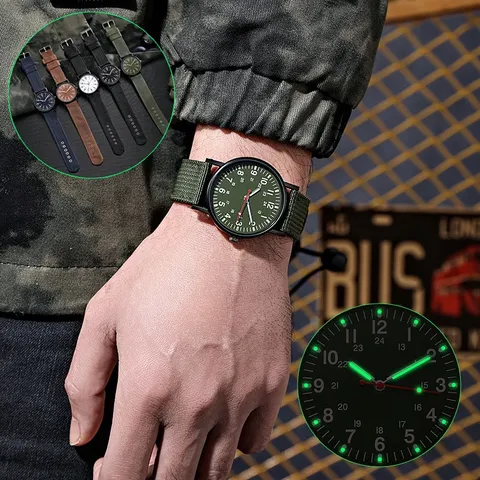 Relógio De Pulso Militar Masculino Luminoso Com Pulseira De NylonDe Quartzo
