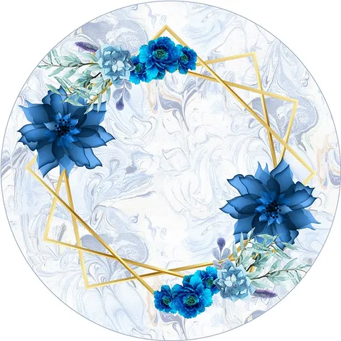 Painel Redondo Tecido Sublimado comelástico Floral azul 01