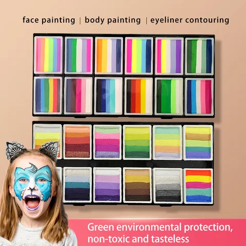 Pigmentos de Arte Corporal Pigmento de Cor Bloco Facial Tinta Facial Adequada para Todos os Tipos de Festas de Férias Pigmentos de Ativação de Água NãoTóxica e Segura Fácil de Limpar