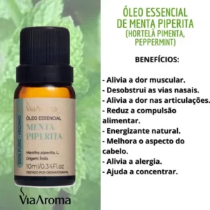 Óleo Essencial de Menta Piperita Mentha Via Aroma 10ml Puro e Original Aromaterapia