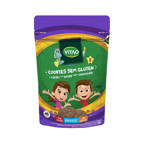 Cookie de Cacau Sem Glúten Zero Açúcar Kids 80g Vitao