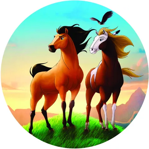Painel Redondo Tecido Sublimado Desenho de Cavalos Filme