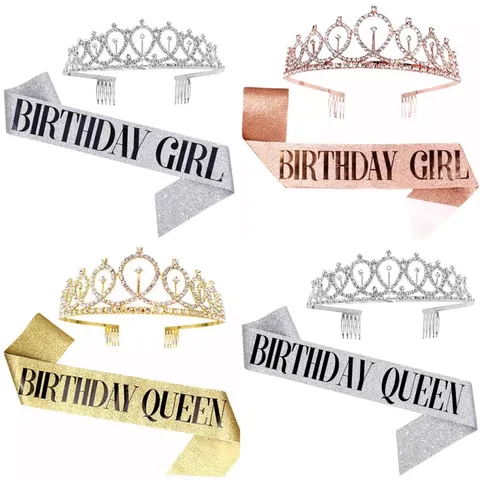 Kit Aniversário Faixa e Coroa Birthday Girl Birthday Queen