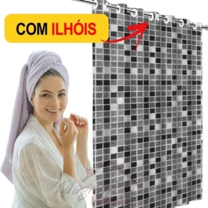 Cortina PVC Para Box Banheiro 3D Pastilhas Preta Com Ilhós Antimofo 138x198 Envio Hoje