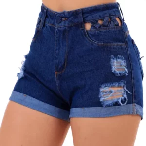 Short Jeans Feminino Cintura Alta Modela Bumbum Destroyed Hot Pants