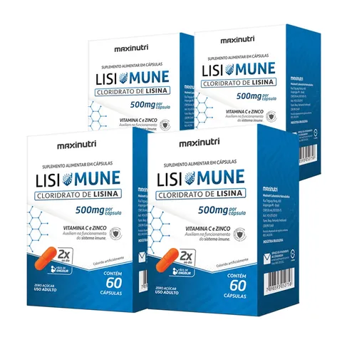 Kit 4 Lisimune Cloridrato de Lisina Vitamina C 60 Cáps Maxinutri