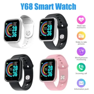 Smartwatch Original Y68 Para Apple iPhone IOS Xiaomi Android Sistema Impermeável Frequência Cardíaca Esportiva Pressão Arterial Inteligente iWatch Passos De Corrida Rastreador De Fitness D20 Relógios Masculinos Femininos