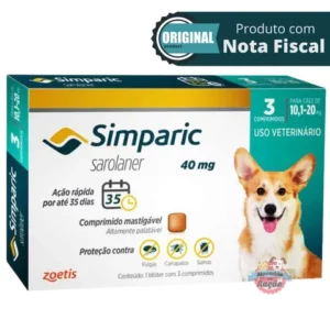 Simparic para Cães de 101 a 20 Kg 40 mg Antipulgas e Carrapatos 3 Comprimidos
