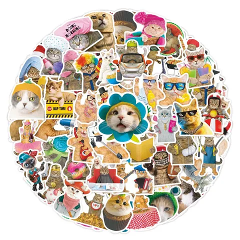 50 Peças Engraçado Kawaii Meme Fofo Gato Gatinho Adesivos Para Celular Laptop Capacete Decalque