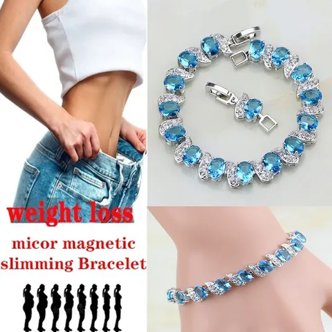 Requintado Pulseira De Perda De Peso 925 Prata Pura Azul Bracelete De Cristal Terapia Magnética Queima De Gordura Jóias Saúde