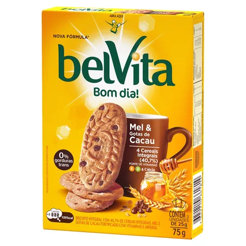 Biscoito Integral Mel Gotas de Cacau Belvita Caixa 75g 3 Unidades