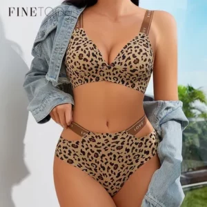 FINETOO Roupa De Banho Biquíni Sexy Leopard Print Íntima Nylon Respirável Macio E Elástico