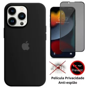 Kit 2em1 Capa Pelicula Para iPhone 14 Pro Max Case Silicone Aveludada Pelicula 3D 5D Privacidade
