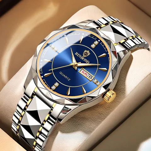 Relógios Binbon nova moda relógio masculino masculino de tungstênio calendário de aço à prova dágua relógio de quartzo estourou