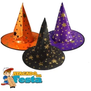 Chapeu De Bruxa Com Estrelas Halloween