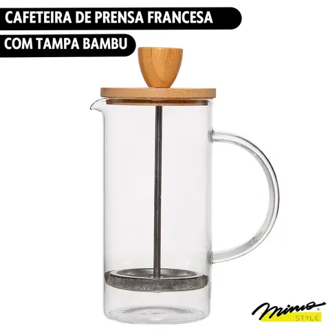 Cafeteira Prensa Francesa Vidro 370ml Tampa Bambu Mimo
