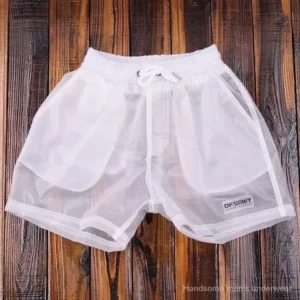 Shorts brancos à beiramar para homens calções transparentes para homens à prova dágua de comprimento curto calças de viagem de férias anticonstrangimento