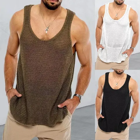 2023 Novo Blusa masculina sem mangas transparente de malha regata camiseta esportiva esportiva de alta qualidade