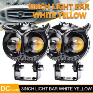 Lente LED Piqging Spotlight Dual Color White Yellow Light Owl Auxiliary Fog Lamp Double BR
