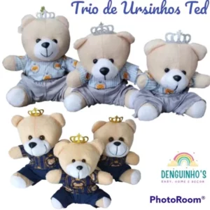 Trio Ursinhos De Pelúcia Para Nicho Decoração Bebê Quarto Festa Príncipe Urso Urso Ted