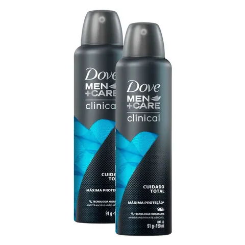 Kit 2 Desodorante Dove Men Care Clinical Cuidado Total Aerosol Antitranspirante 96h 150ml